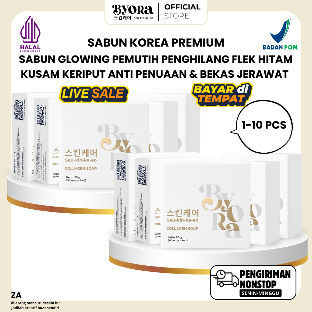 1-10 Pcs Byora Sabun Korea Premium Wajah & Badan Glowing Putih Bersih Bebas Jerawat Kusam Flek Binti