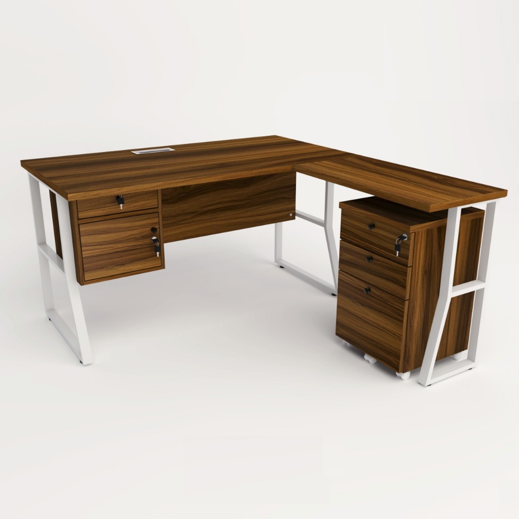 Meja Kantor Meja L Manajer kaki besi bahan top table melamine