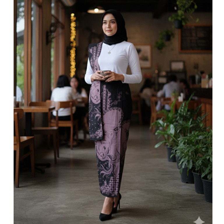 Galeri Batik Ardev - Kusumalaya Rok Warna Ungu Model Span Instan Bahan Halus Berselendang