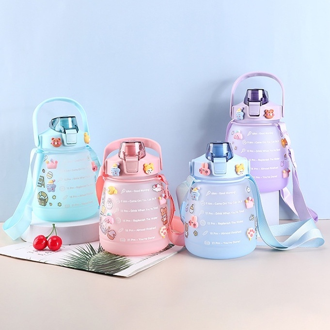 Botol Minum Kapasitas 1300 Ml  Tempat Minum Botol Korean Sedotan Gemoy Gendut Free Sticker