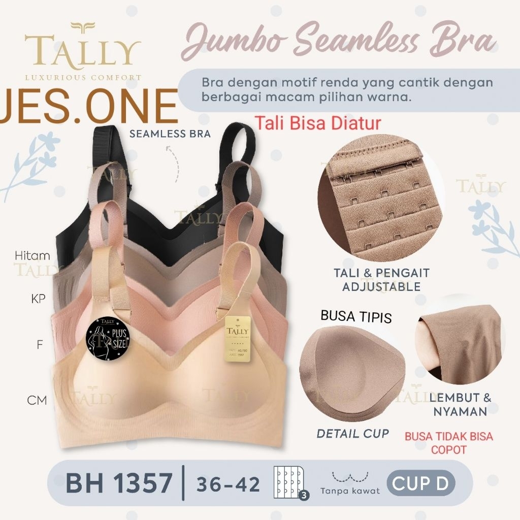 TALLY 1357 BH Seamless Jumbo Cloud Bra Busa Tipis Cup  D Tanpa Kawat Kait 3 Size 36 - 42