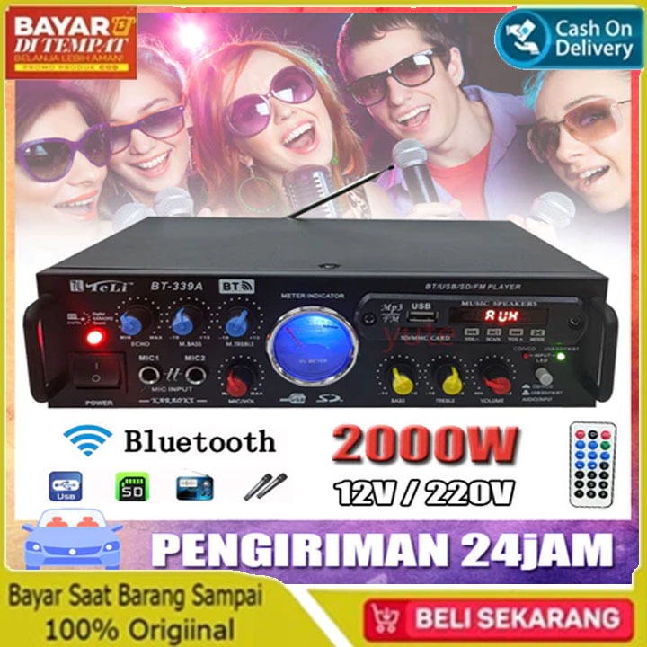 2000W AV-339A 2-channel HiFi Stereo APE Karaoke Audio Amplfier BT 5.0 Power Amplifier with VU Meter 