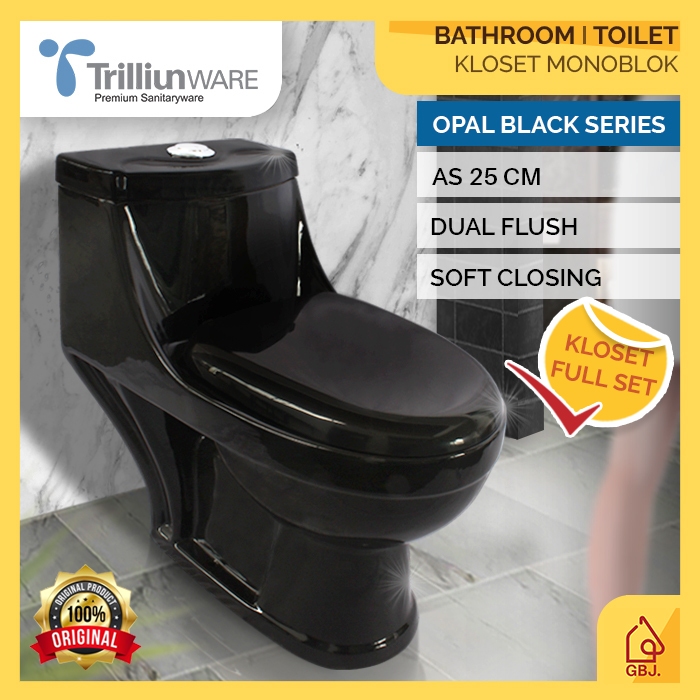KLOSET DUDUK TRILLIUNWARE OPAL BLACK AS 25 CM DUAL FLUSH SOFT CLOSING / CLOSET DUDUK MONOBLOK HITAM 