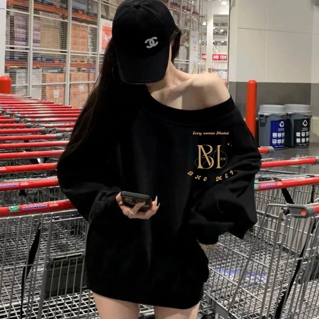 lazy black hoodless - shoulder off hoodie - sweater cewe - woman - girl - autumn - top or short dres