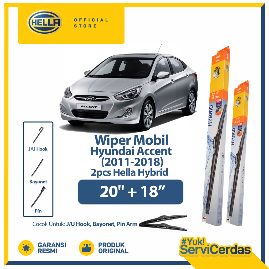 Wiper Mobil HYUNDAI Accent 2011 - 2018 20" + 18" (2pcs) - HELLA Hybrid