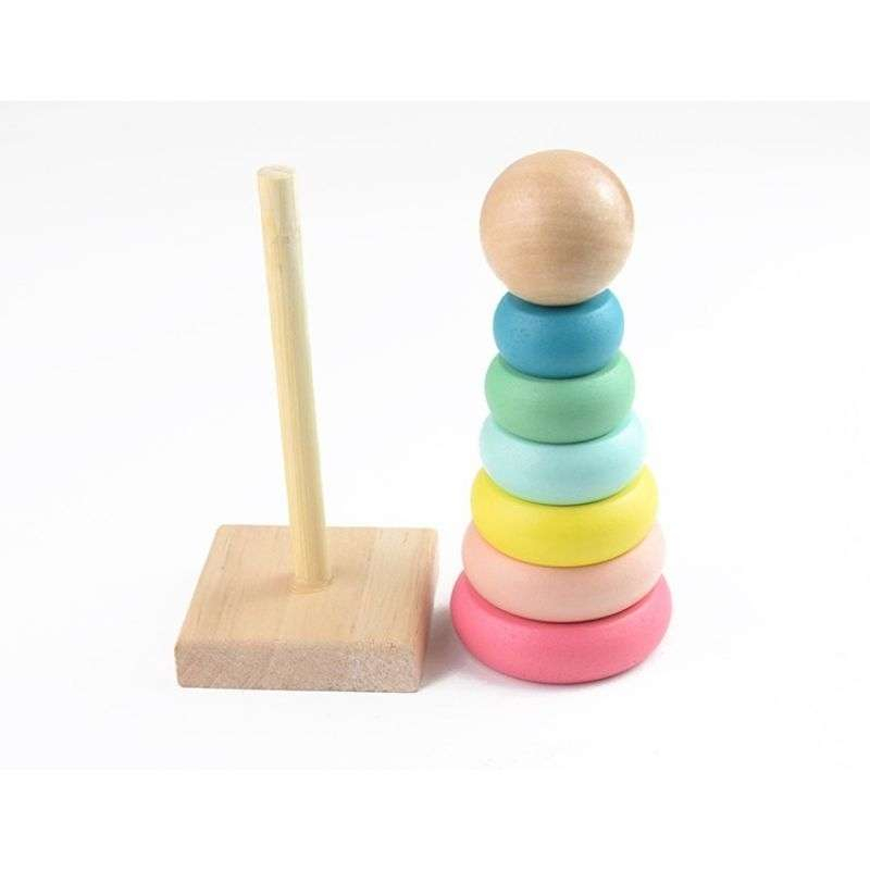 Mainan Edukasi Rainbow Tower Donat Susun Kayu Doughnut Donut Edukatif Anak Ring Balok Susun Paud Tk 