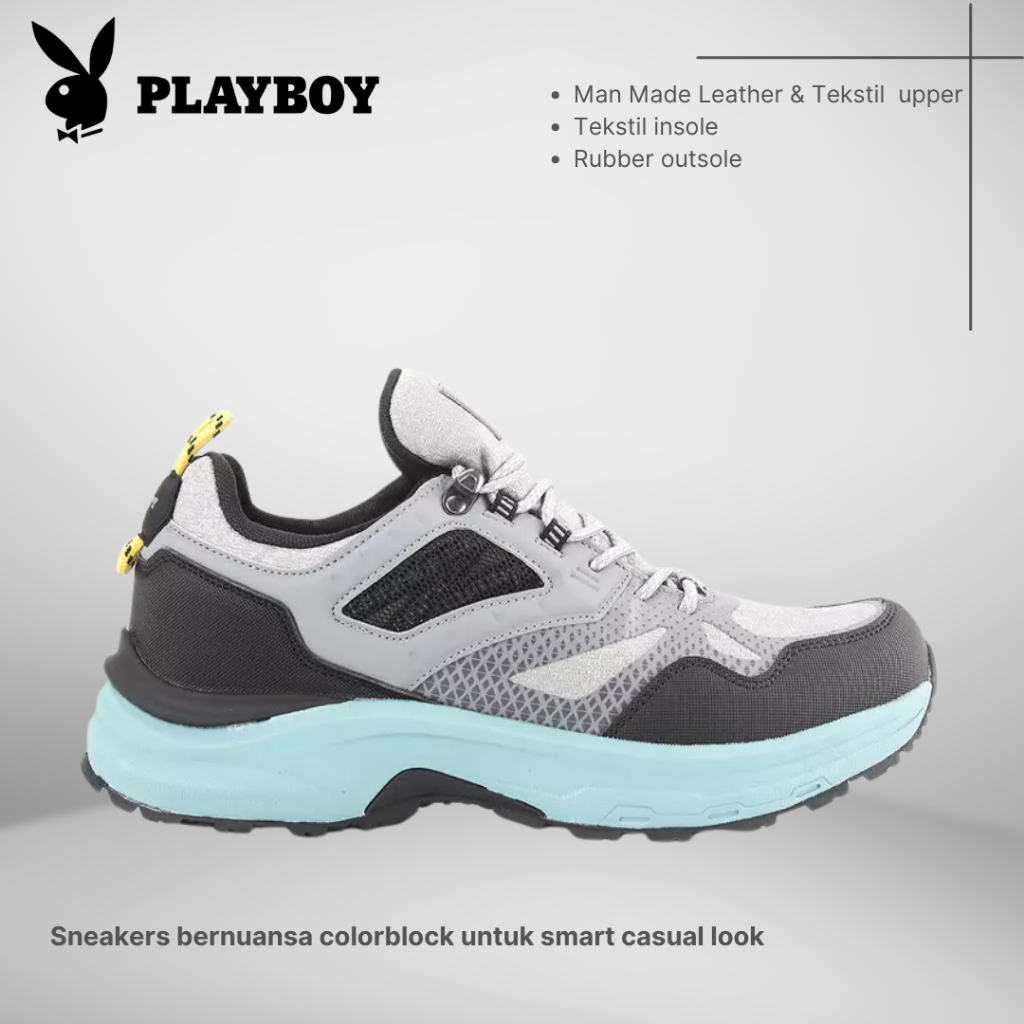 SEPATU PLAYBOY ORIGINAL SNEAKERS CASUAL PRIA ABU-ABU PL70