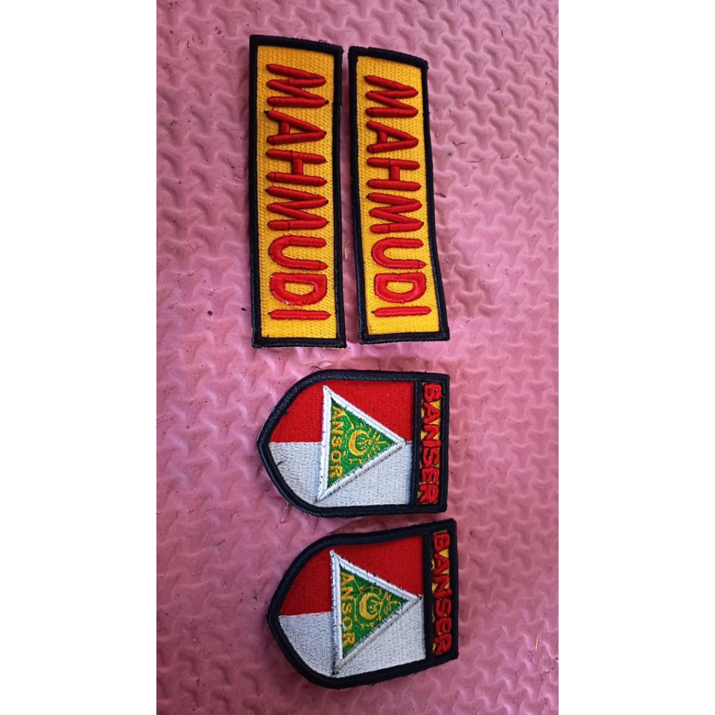 Bordir timbul 3D Banser Nama dan logo