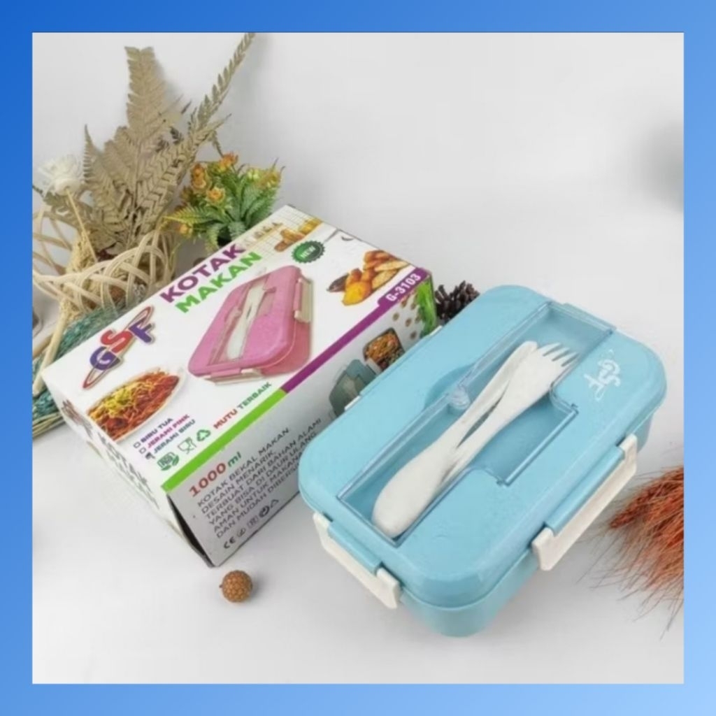 Lunch Box Set Sekat 3 Kotak Tepak Bekal Makan Wheat Straw - Gandum Free Sendok Garpu Set GSF 31003 /