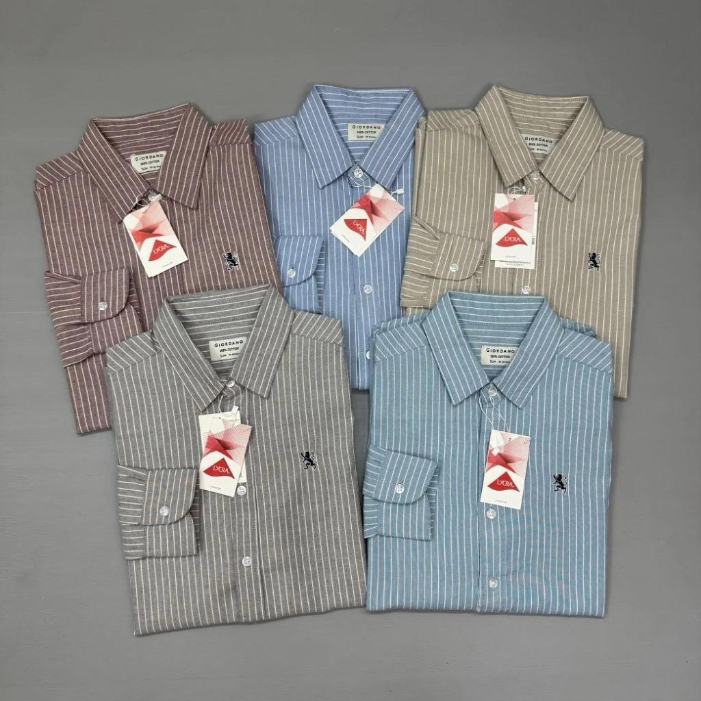 kemeja salur lengan panjang kemeja pria lengan panjang