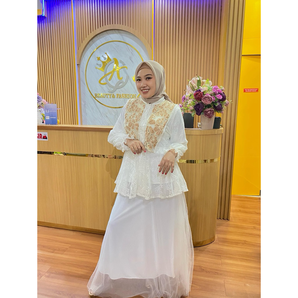 setelan rok brokat bordir pesta
