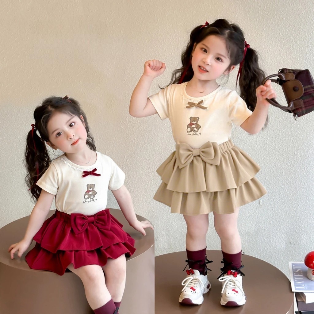 Setelan Cartoon Cake Import Premium Anak Perempuan Usia 2-5 Tahun | Baju Kaos Katun Lengan Pendek Va