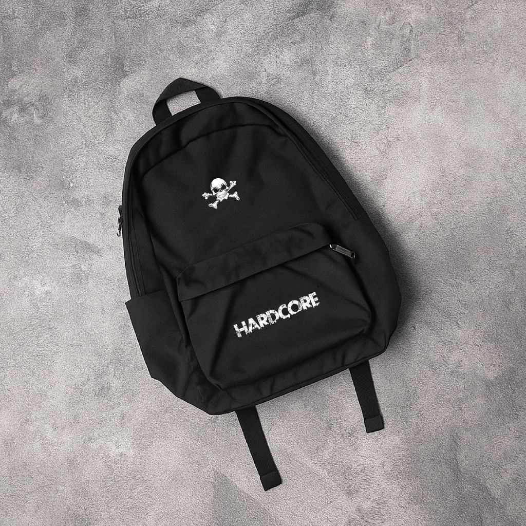 Tas Ransel Sekolah Pria Hitam Logo Tengkorak Distro Keren Simpel