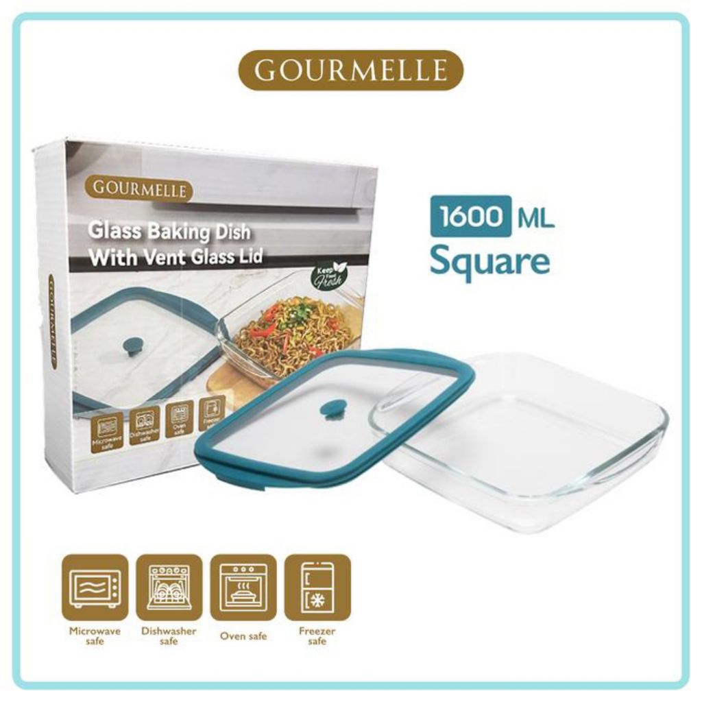 Gourmelle Glass Baking Dish Wadah Kaca Tempered / Oval 2000ml / Square 1600ml / Rectangle 1600ml / R
