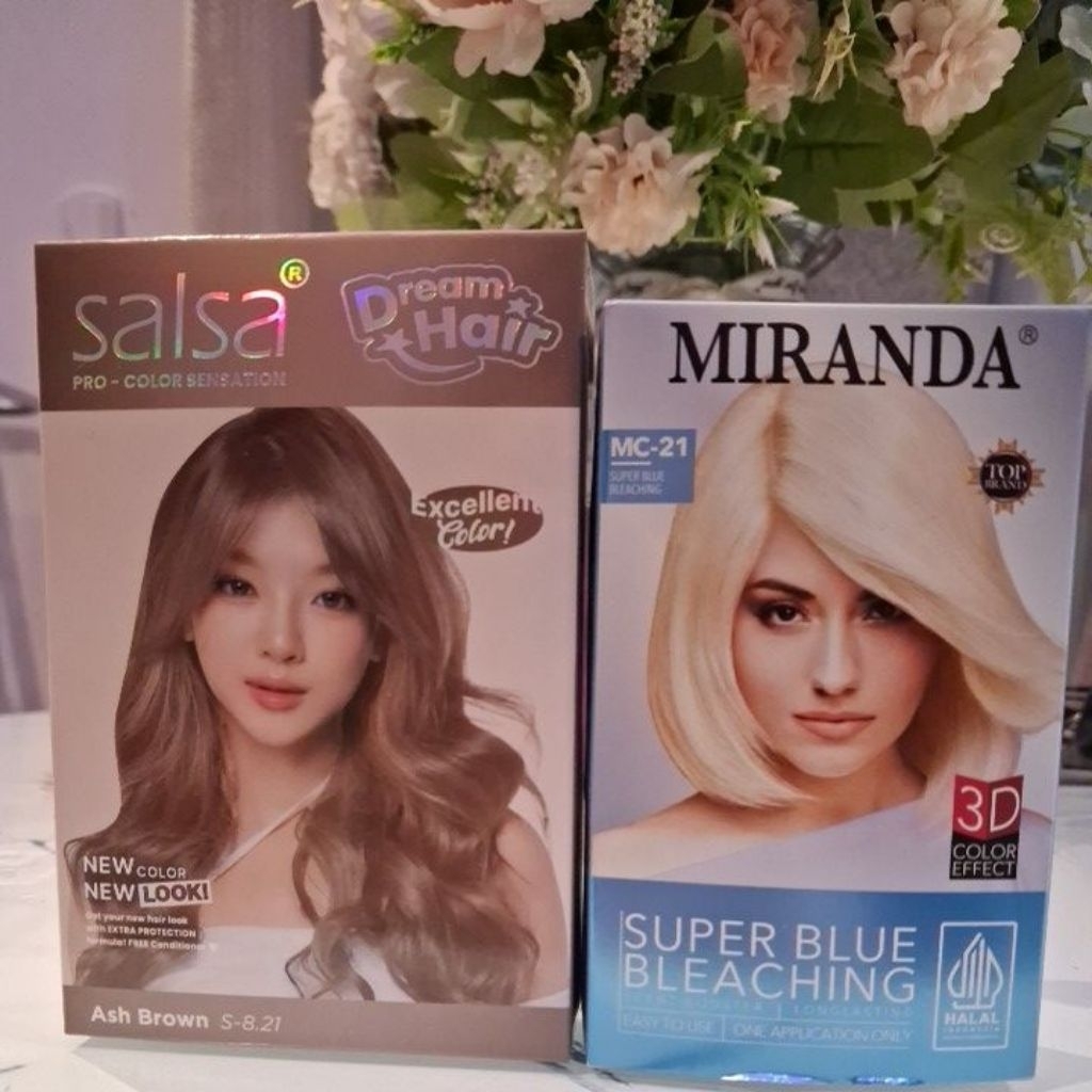 Paket Pewarna Rambut Ash Brown + Super Blue Bleaching Mc21