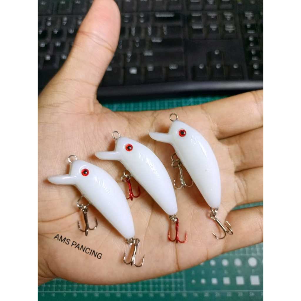LURE MINNOW 5CM PUTIH / LURE GLU STIK MINNOW / WISIN LURE MINNOW / UMPAN CASTING / UMPAN PANCING