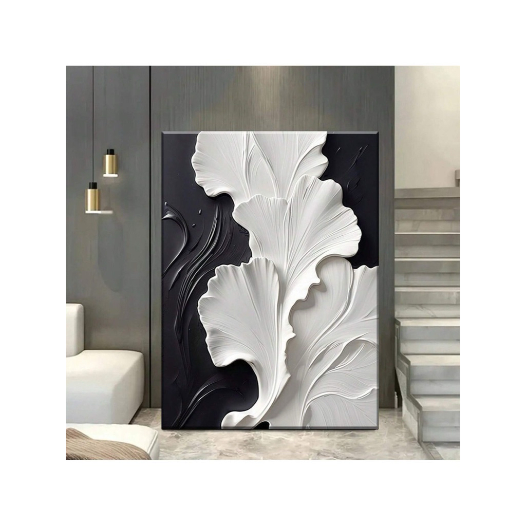 Lukisan abstrak kanvas modern || Lukisan tekstur timbul tebal || Lukisan timbul hitam putih || Hiasa