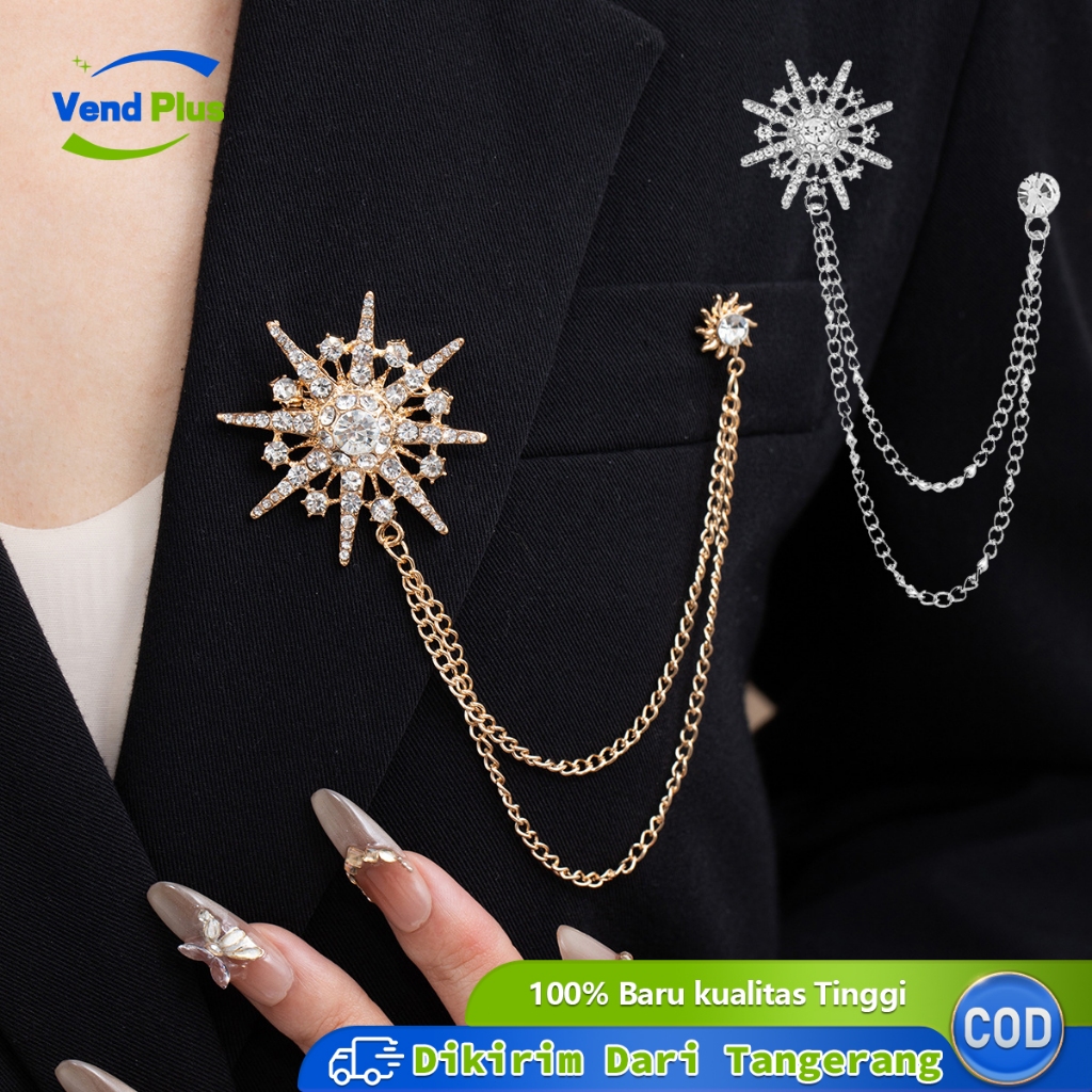 Bros Pin Rantai Pin Badge Aksesoris Jas Motif Kristal Salju Pin Lencana Tassel Brooch Bros Kebaya Ja