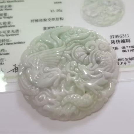 2035 Liontin giok Naga dan Phoenix. Liontin giok asli bersertifikat. kalung giok naga dan phoenix