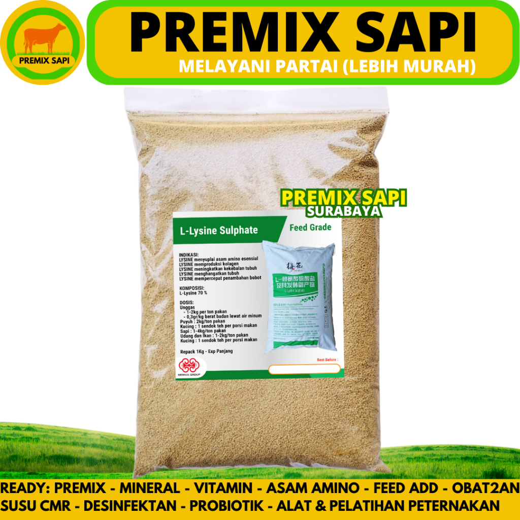LYSINE SULFATE 1 KG MEIHUA HIJAU - Suplemen Hewan Asam Amino Penggemuk Sapi Ayam Kucing Anjing Udang