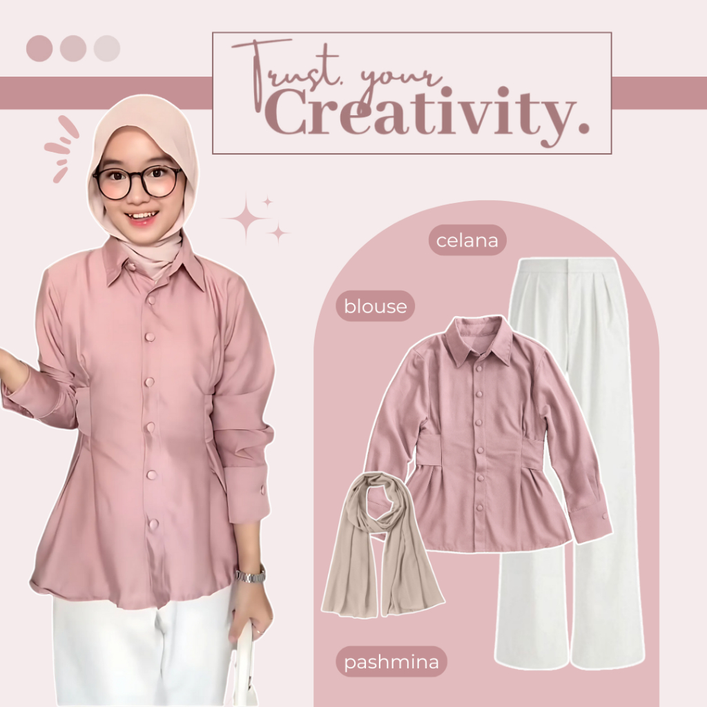 Outfit Pink Style Hijab Modis | Blouse Rania + Celana Kulot + Pashmina | OOTD Cewe Kekinian - AM160N