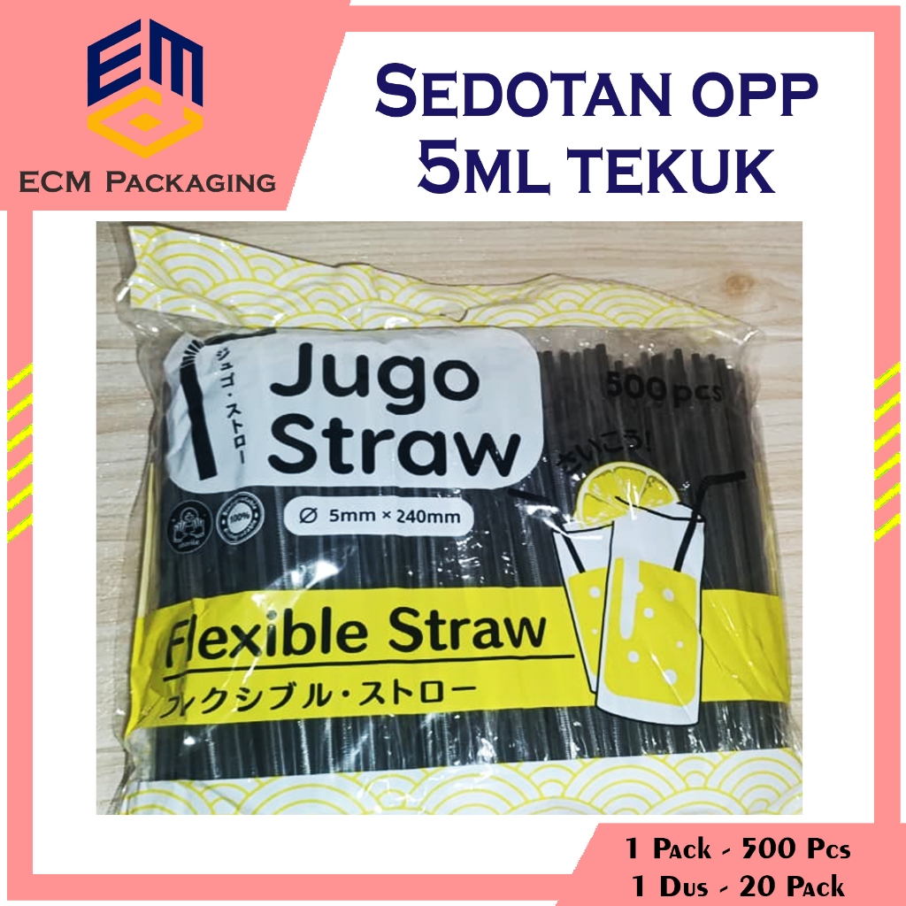 Sedotan FLEXIBLE STERIL 5ML TEKUK HITAM 500PCS |  SEDOTAN Flexible Sedotan Steril Hitam 5mm x 24cm 5