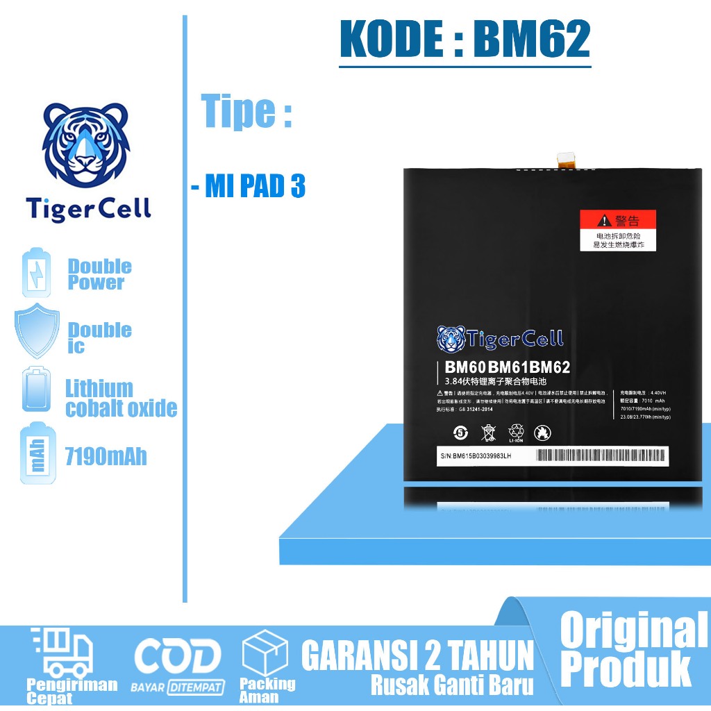 TIGERCELL Baterai Xiaomi Redmi BM62 FOR XIAOMI MI PAD 3 ORIGINAL