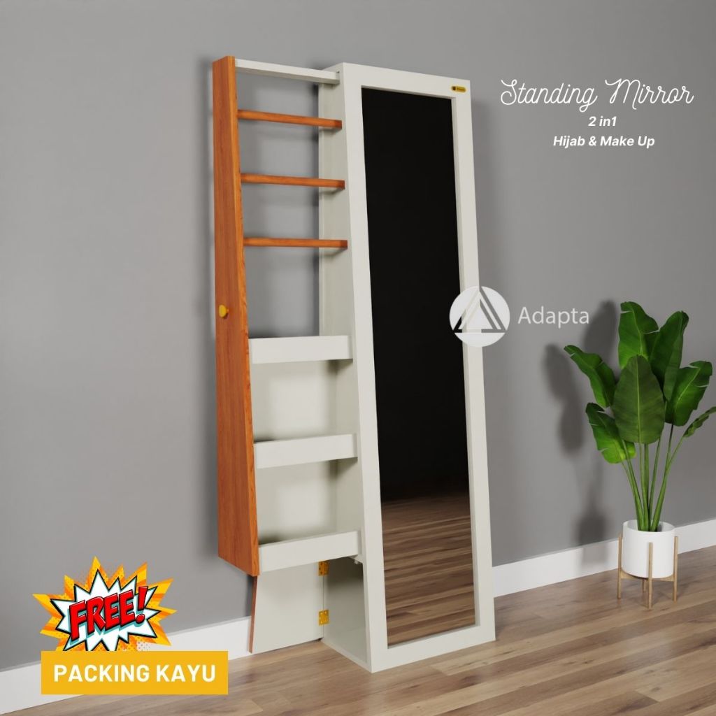 Adapta-Cermin Berdiri Rak Kosmetik & Hijab Multifungsi-Standing Mirror Lemari Hijab&Make Up-MIRA-A3