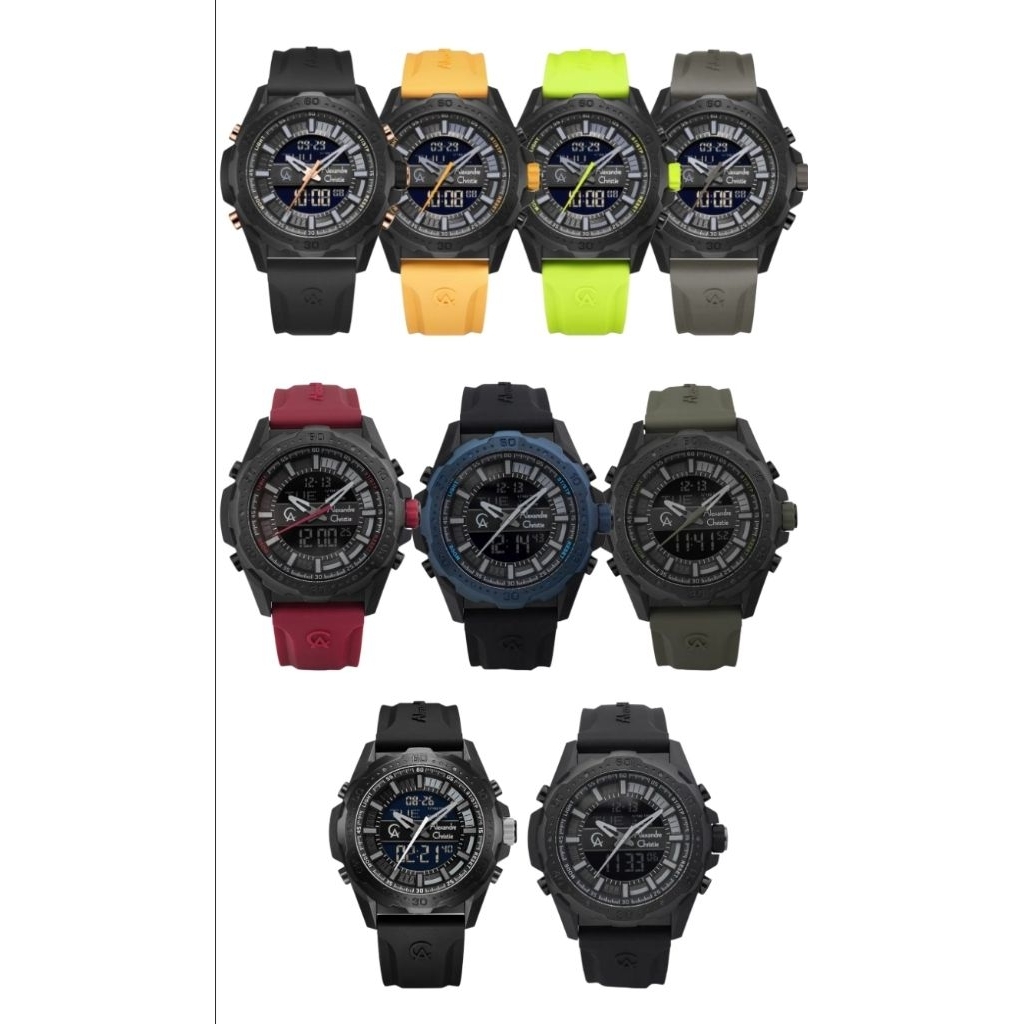 Jam Tangan Pria Alexandre Christie 9370 AC9370 AC 9370 Digital Analog Tali Karet / Rubber