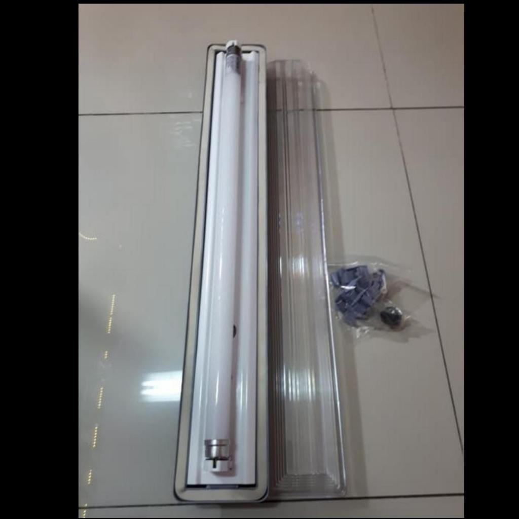 Kap TL LED 1x18 Waterproof Set LED Philips Ecofit 8W + Emergency 60cm T8 Rumah Lampu