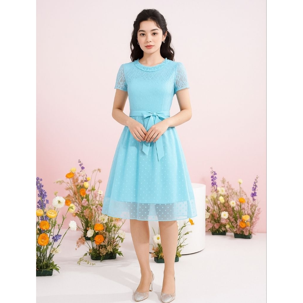 DRESS BRUKAT NATAL ALICIA MINI DRESS BROKAT TILE DOT DRESS FASHION KOREA GAUN MEWAH ELEGANT REMAJA