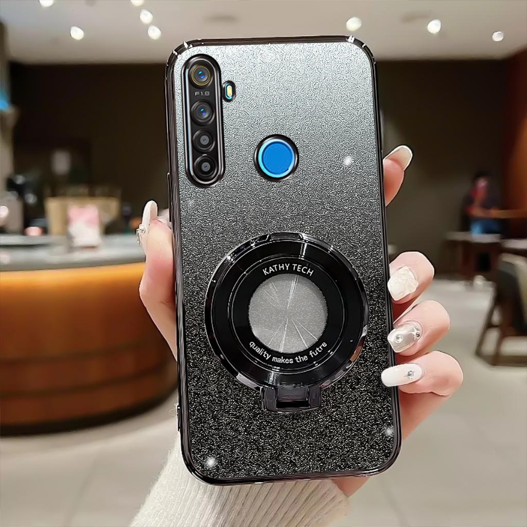 Softcase Realme 5, 5I, 5S Case Glitter Luxury Silikon With Ring Stand
