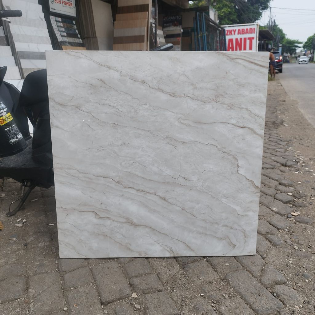 Granit Lantai 80x80 motif marmer Aurora brecia indogres