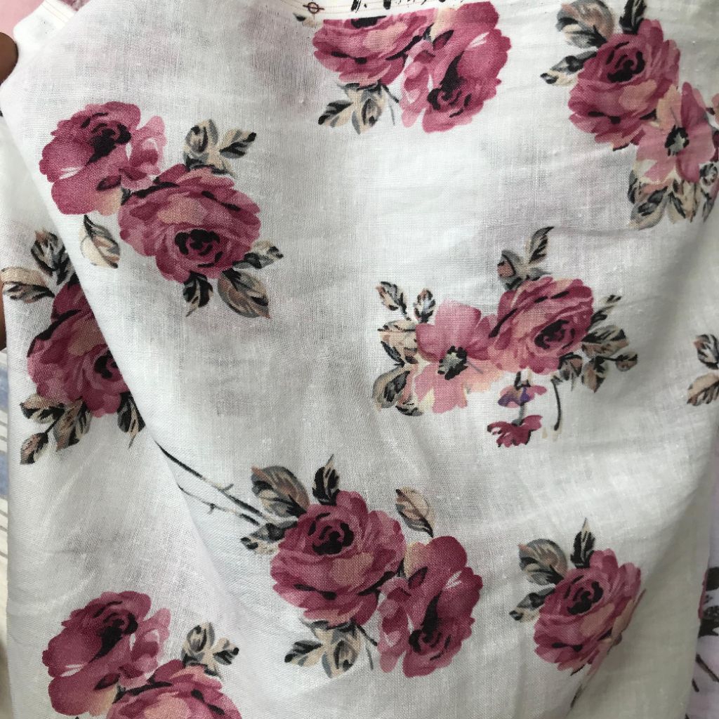 kain pure linen motif bunga - kain katun linen motif - kain pure linen motif bunga