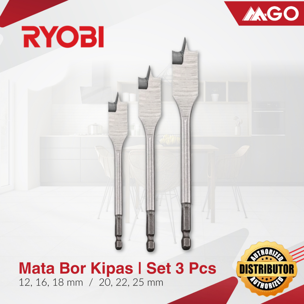 Ryobi Mata Bor Kipas 3pcs / Mata Bor Lubang Kayu
