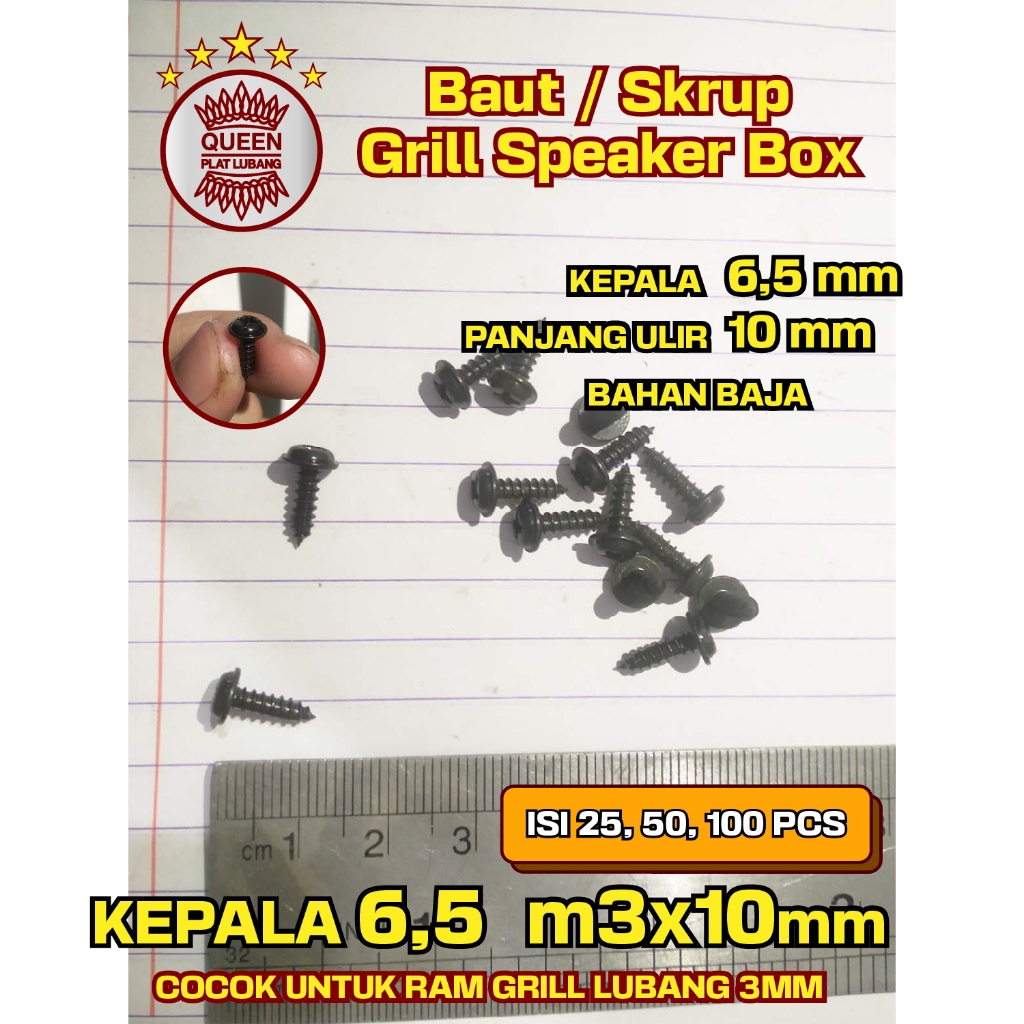 Baut/ sekrup grill speaker Box miniaturan mini, skrup grill bahan baja kepala topi 6,5 mm panjang ul