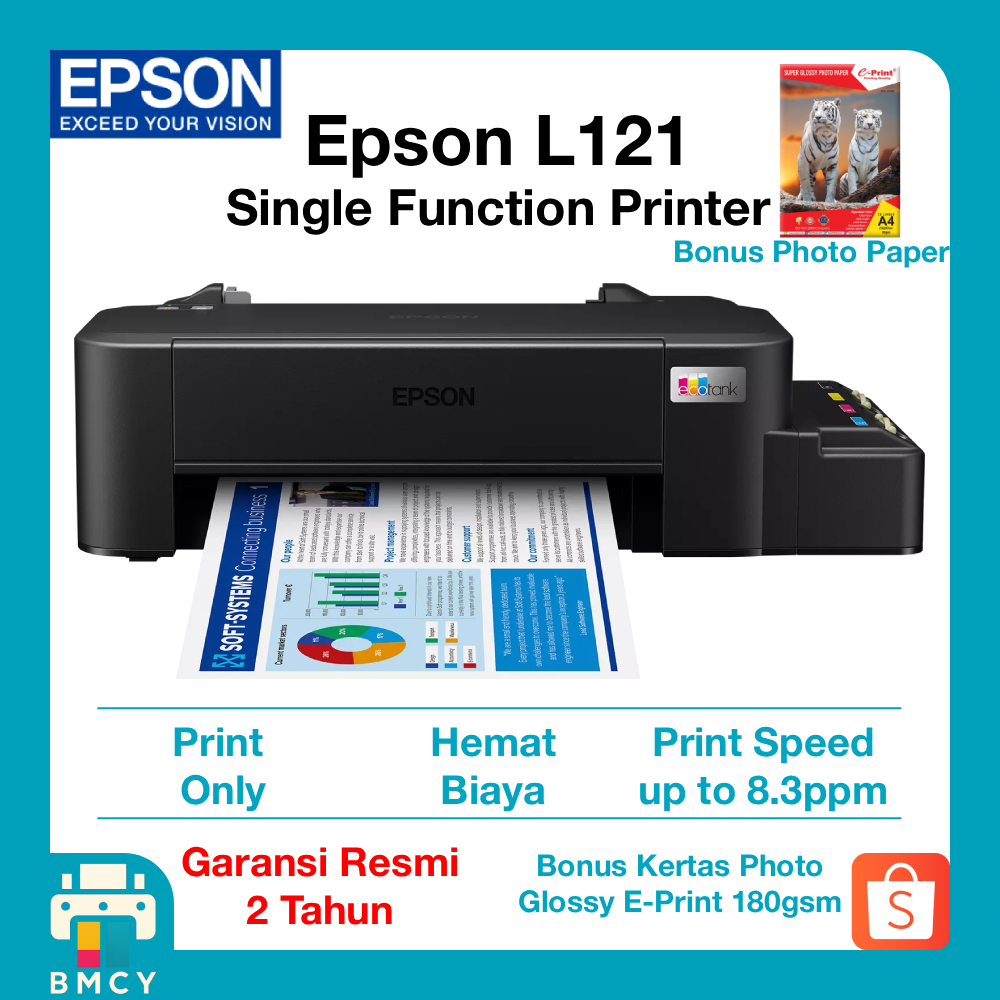 Printer Epson L121 EcoTank A4 Print Saja Printer Satu Fungsi Garansi Resmi Epson