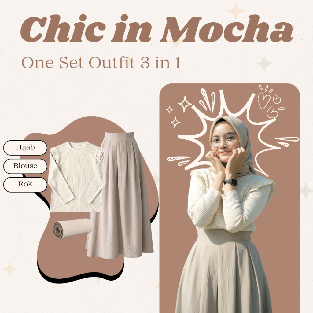 Setelan Outfit Wanita | Blouse Korean Style, Rok Flare Panjang, Jilbab Persegi | Korean Style