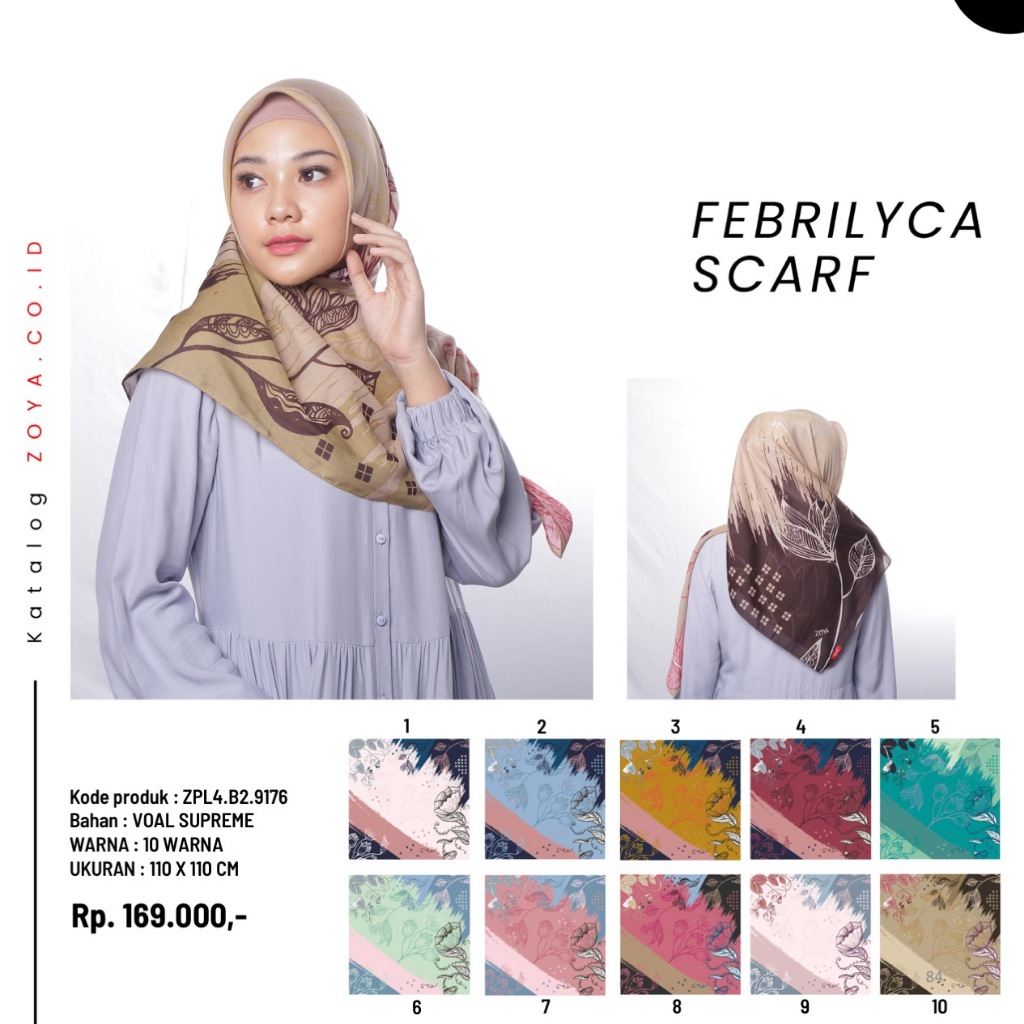 Zoya - Febrylica Scarf - Kerudung Hijab Segi Empat Motif - Bahan Voal Supreme