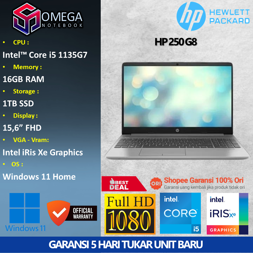 Laptop HP 250 G8 i5 1135G7 16GB 1TB iRis Xe 15,6 FHD Windows 11