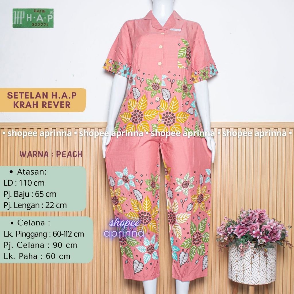 Piyama Rever HAP CPLP Baju Tidur Batik Wanita Dewasa Celana Panjang Lengan Pendek