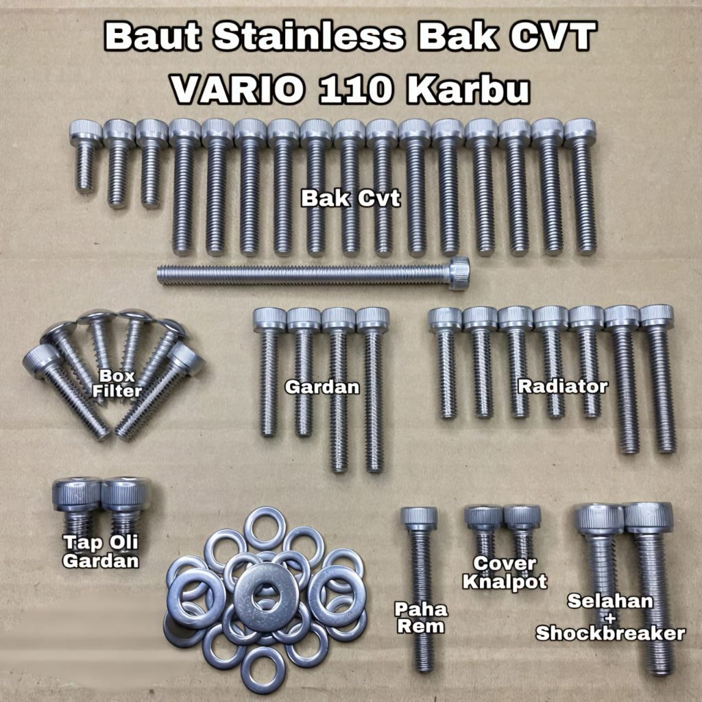 Baut Bak CVT Fullset VARIO 110 KARBU Baut L Stainless Anti Karat 100% Stainless Steel