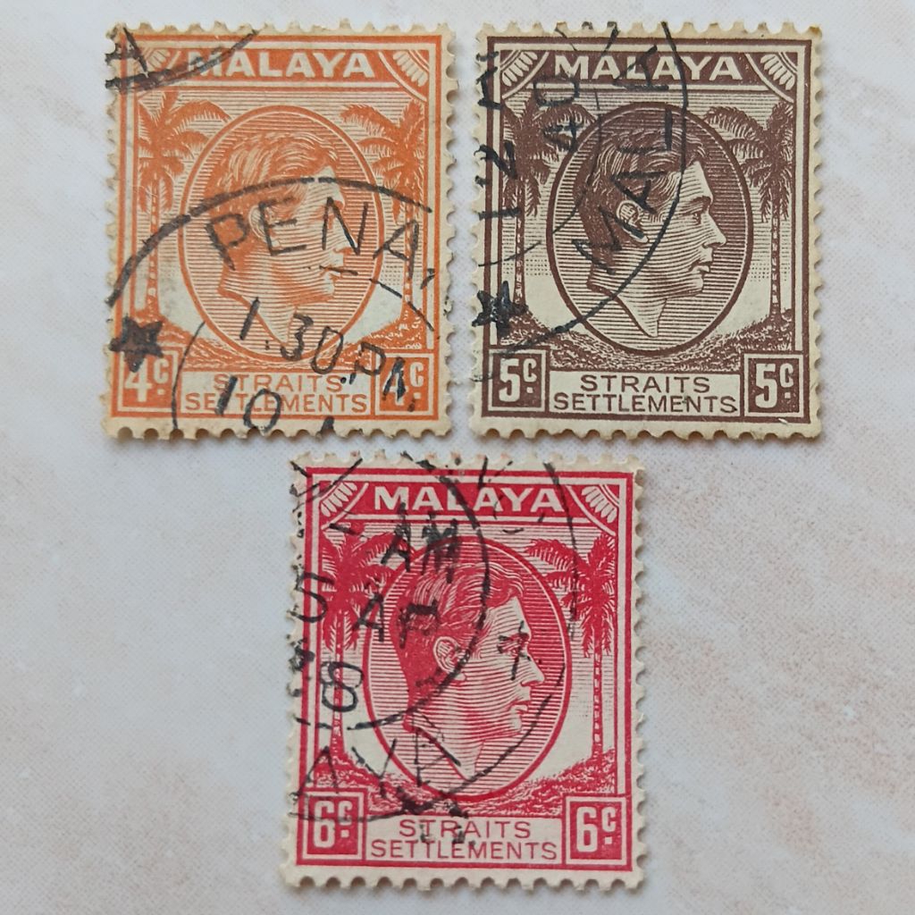 Perangko Prangko Kuno Malaya Straits Settlement Malaysia  3 Pcs King George VI 1938 - YN2792