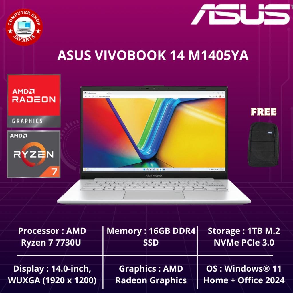Asus Vivobook 14 M1405YA Ryzen 7 7730U 16GB SSD 1TB 14″ W11+OHS+M365
