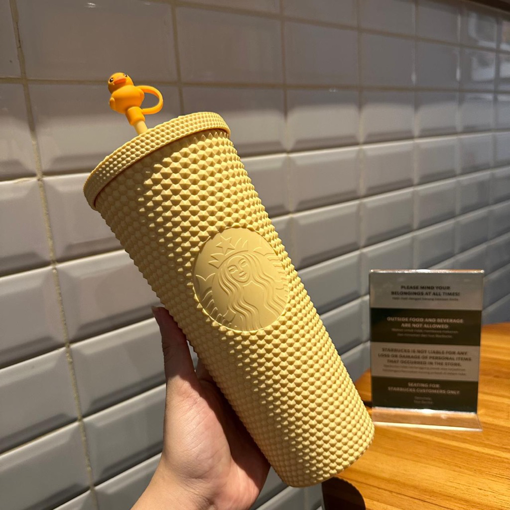 NEW Tumbler Starbucks Yellow Durian Cup With Straw Original Starbucks