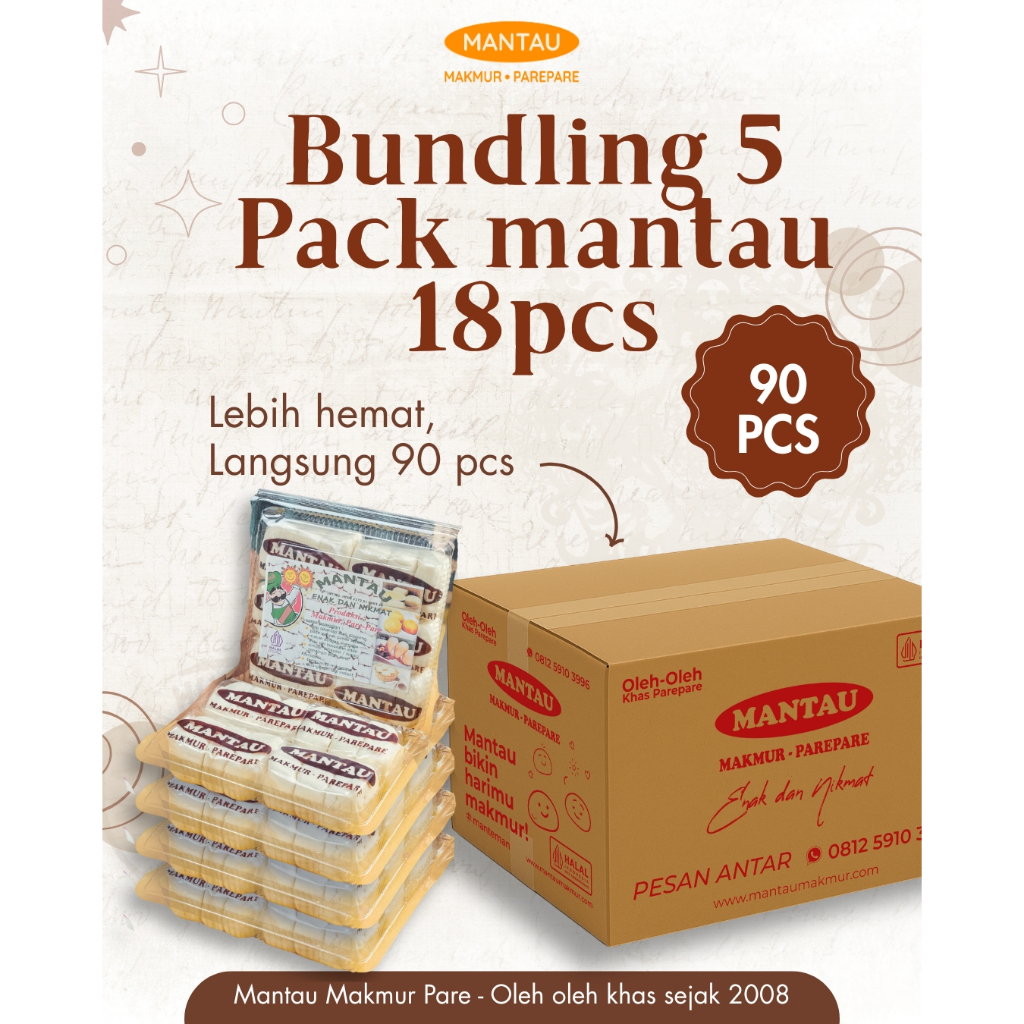 Mantau Makmur Pare – Bundling 5 Mika @18 Pcs (Total 90 Pcs) | Mantou Oleh-Oleh Khas Parepare