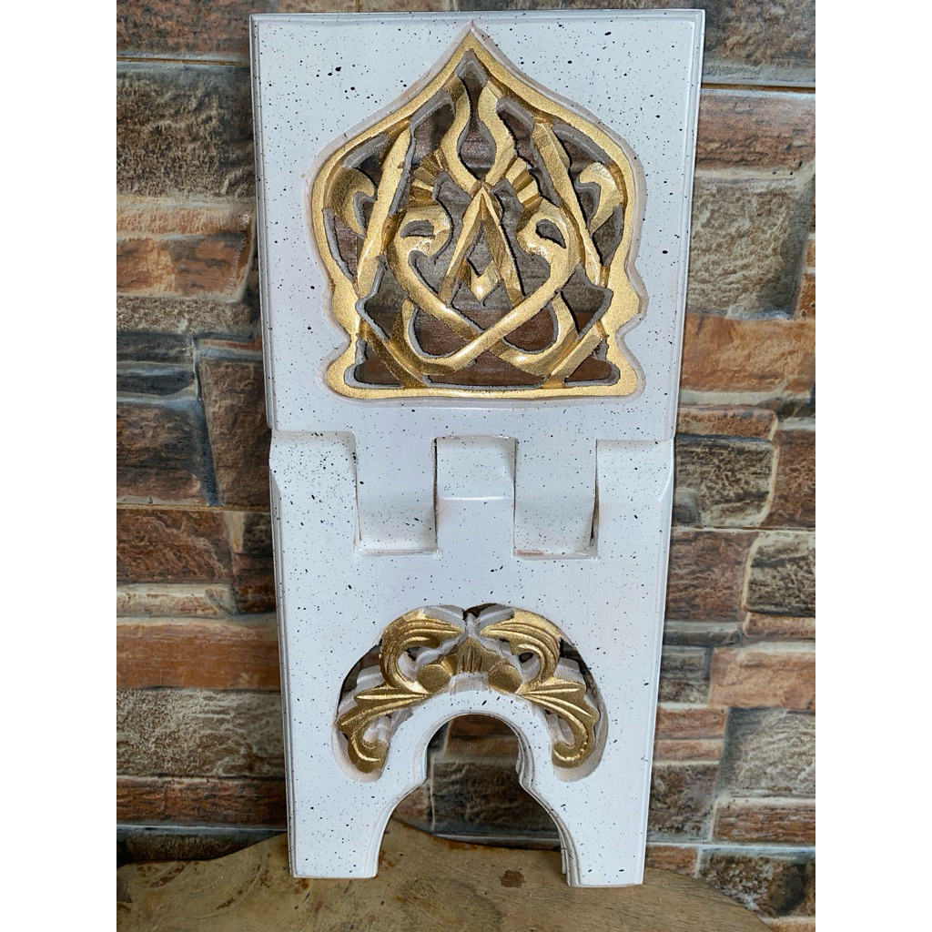 Rekal Tatakan Al Quran Ukir Motif Iqro Masjid - Putih Marmer