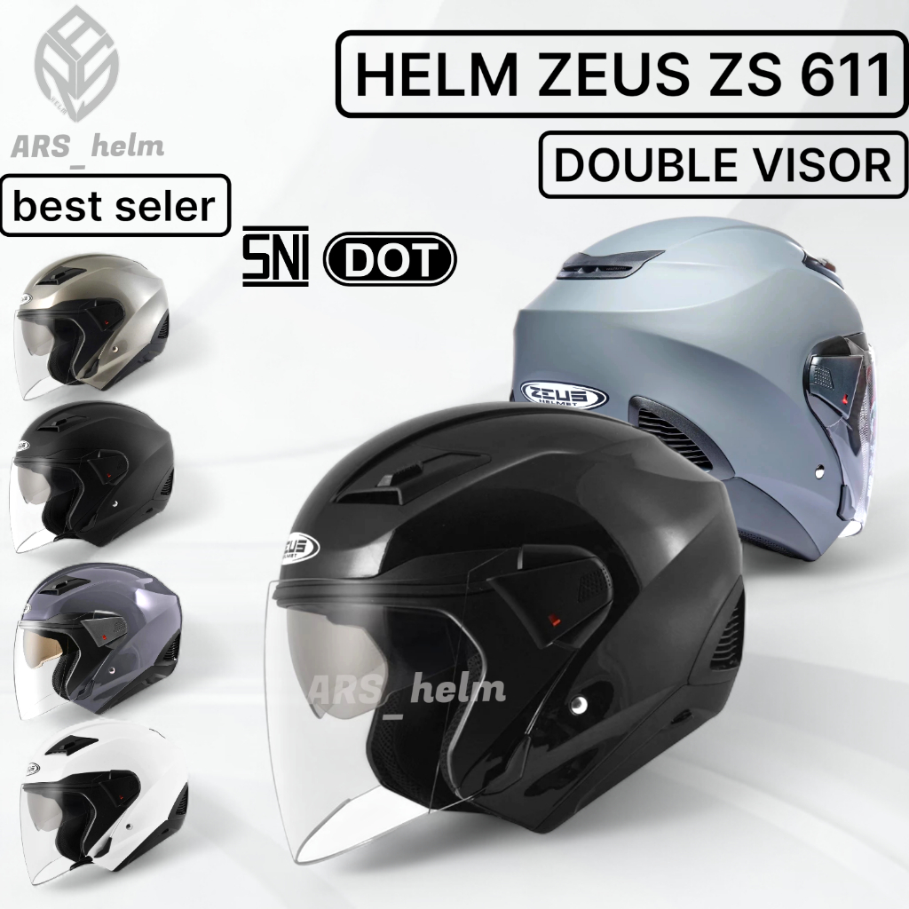 HELM ZEUS Zs 611 SOLID || HALF FACE DOUBLE VISOR ORIGINAL