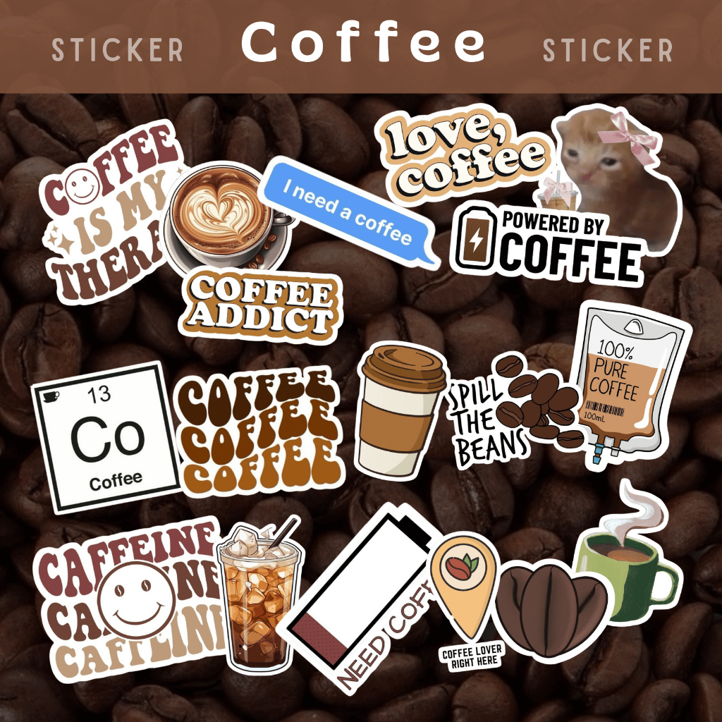 19pcs Stiker Coffee Aesthetic | Stiker Lucu untuk Binder, Catatan, Laptop