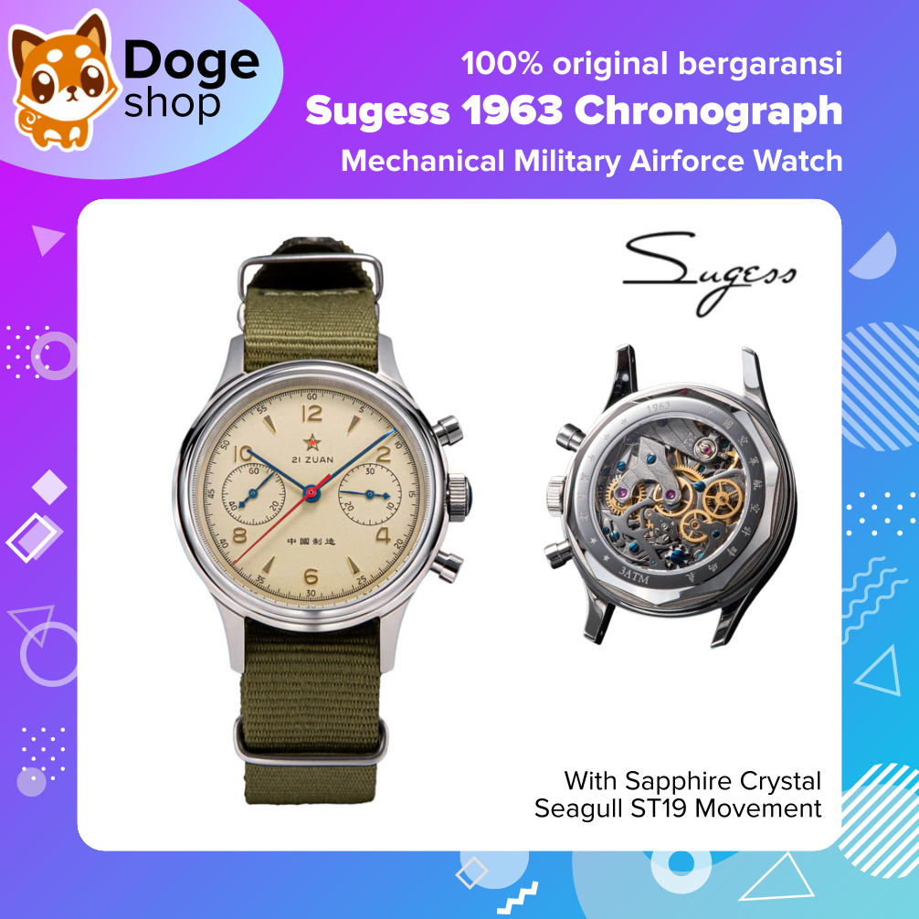 Sugess 1963 Seagull ST19 Mechanical Movement Chronograph Airforce Pilot Watch Jam Tangan